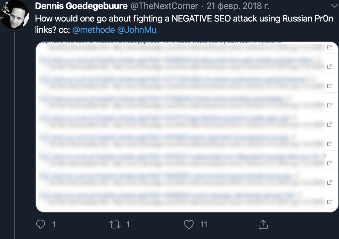 Tweet about negative seo attack